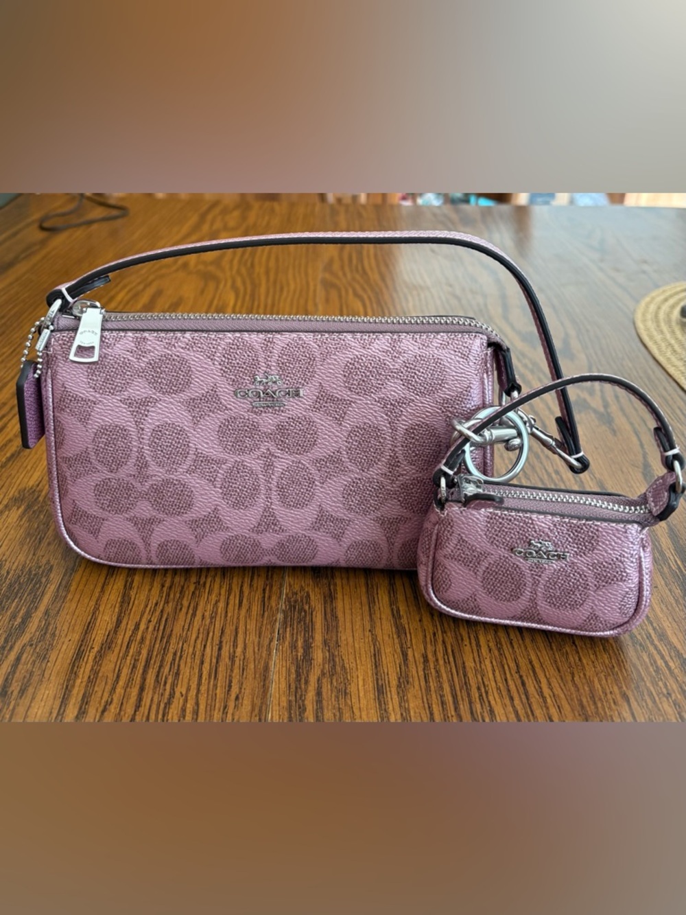 NWOT Coach Pink Signature Wristlet Duo